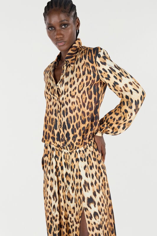 RC Shirt Dress With Jaguar Skin Print RC Shirt Dress With Jaguar Skin Print Brown VKT144-LXP73