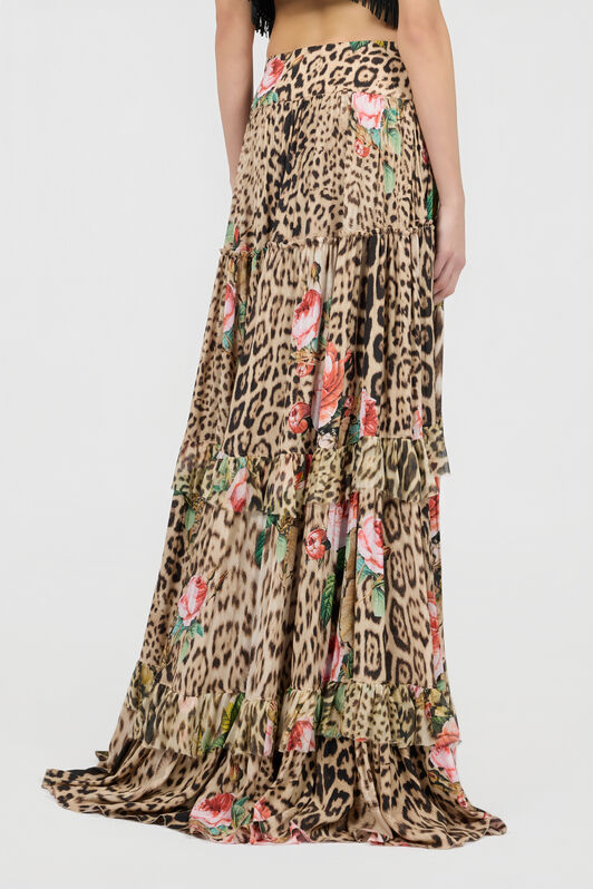 RC Long Skirt With Jaguar Roses Print RC Long Skirt With Jaguar Roses Print NATURAL XQT302-7HT24