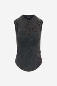 JC Geripptes Top in Schwarz mit C-Logo BLACK UFT127-UF181
