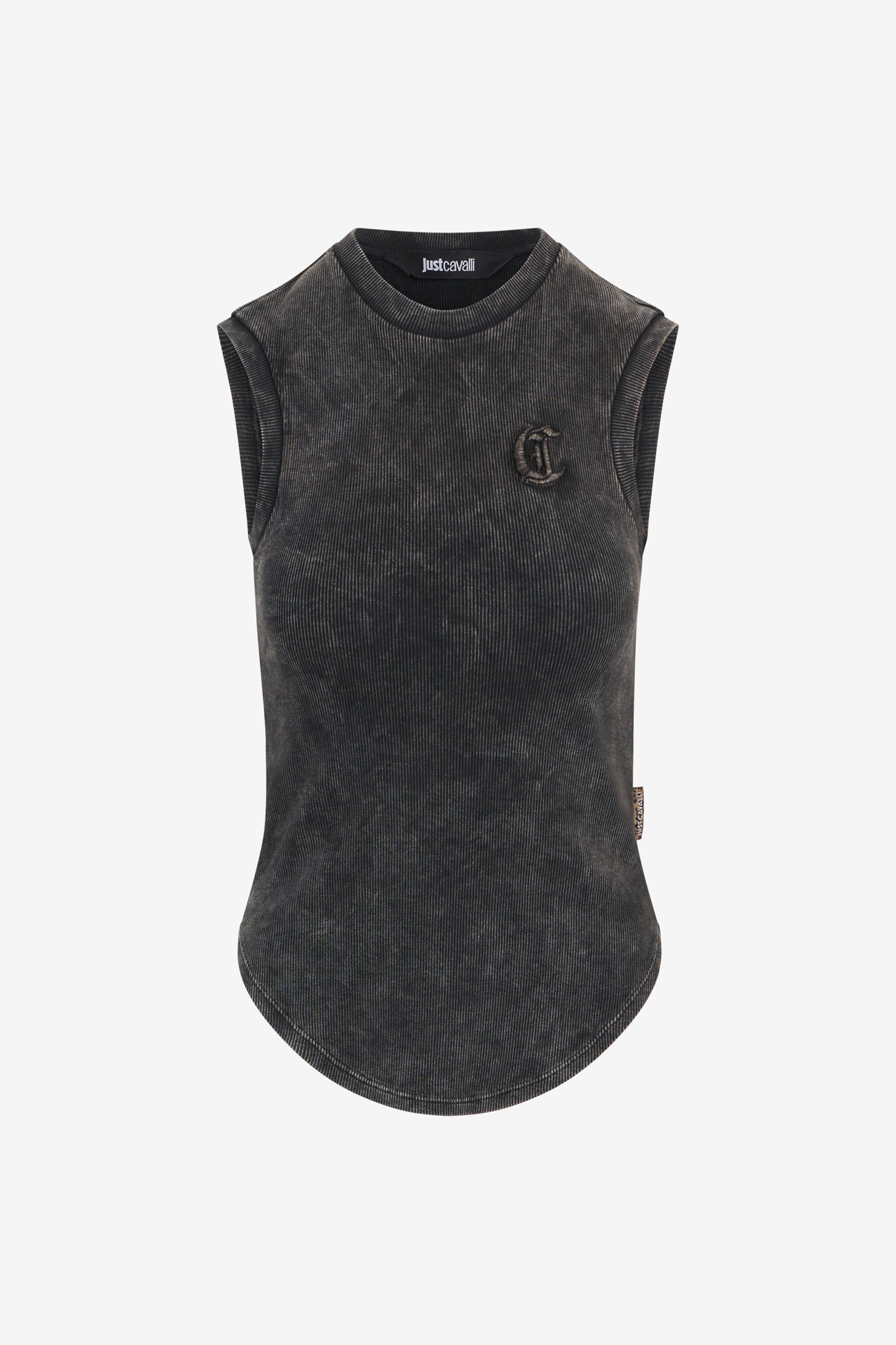 JC Geripptes Top in Schwarz mit C-Logo BLACK UFT127-UF181