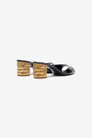 RC Mules With Thick Golden Heel Black VKS027-PZ579