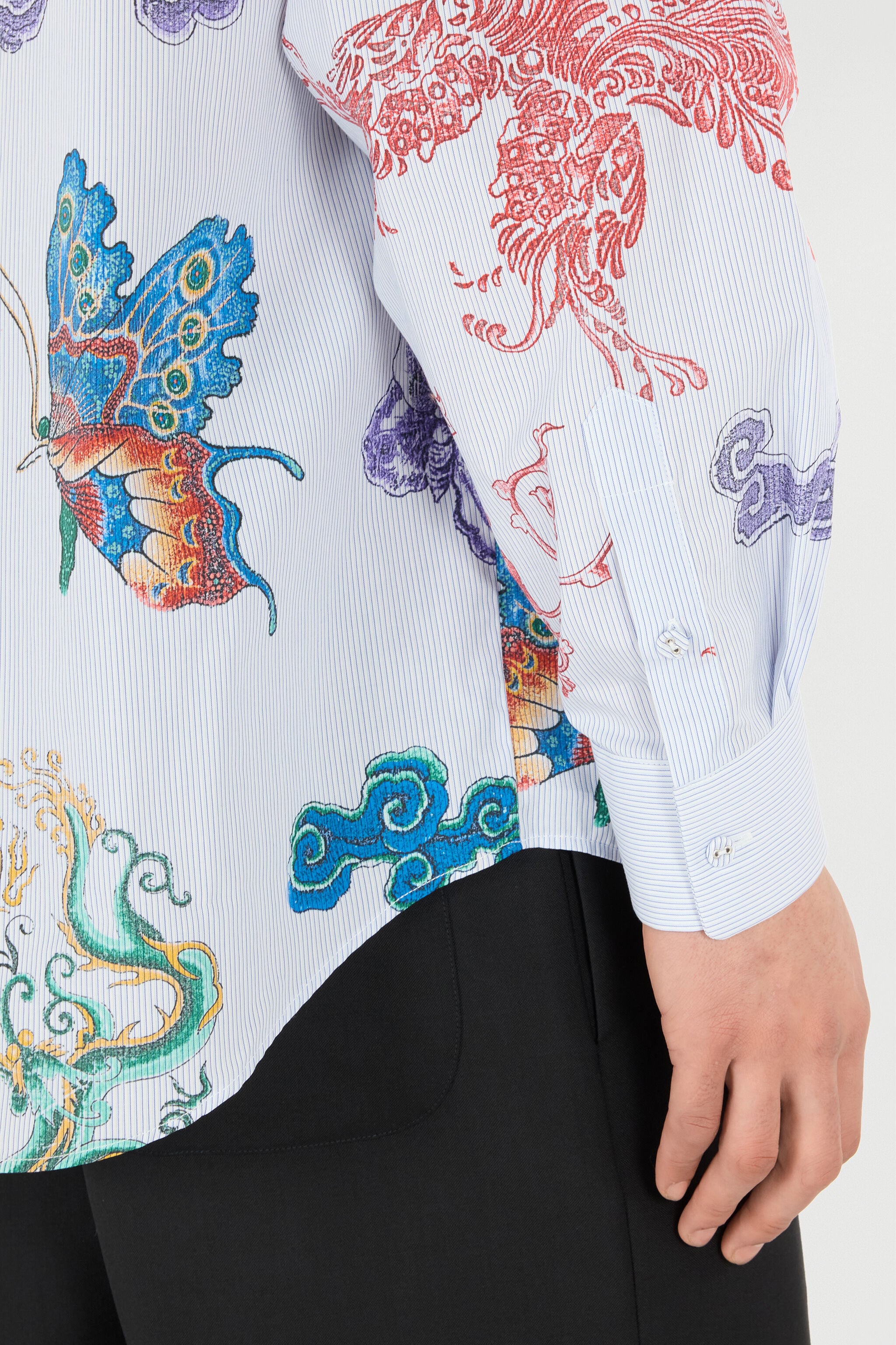 Shirt With Dragon, Flowers And Butterflies in WHITE LIGHT BLUE for