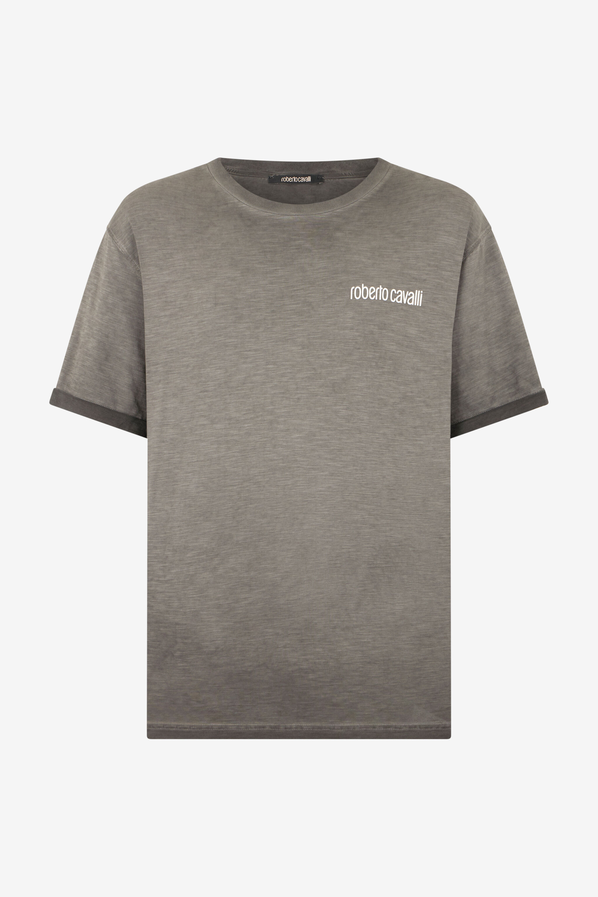 Grey T-Shirt with Back Snake Print in BLACK for Men | Roberto Cavalli®