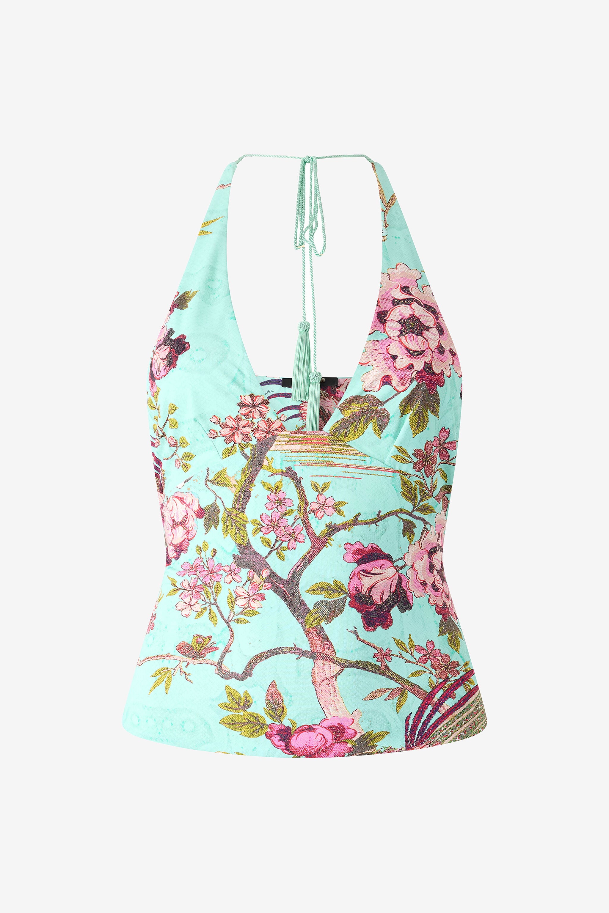 RC Top With Oriental Bird Print Blue/Pink VKT612-LNP76