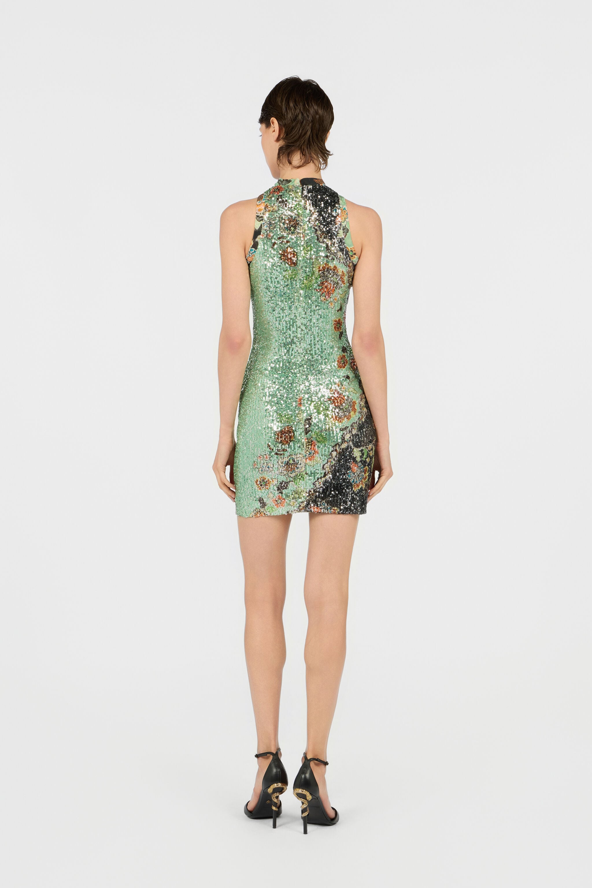 RC Kimono Print Sequined Mini Dress RC Kimono Print Sequined Mini Dress GREEN/BLACK XQT170-VXT25