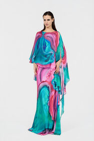 RC Maxi Dress in Silk with Agata Print VERDE/ROSA VWT199-TYR79