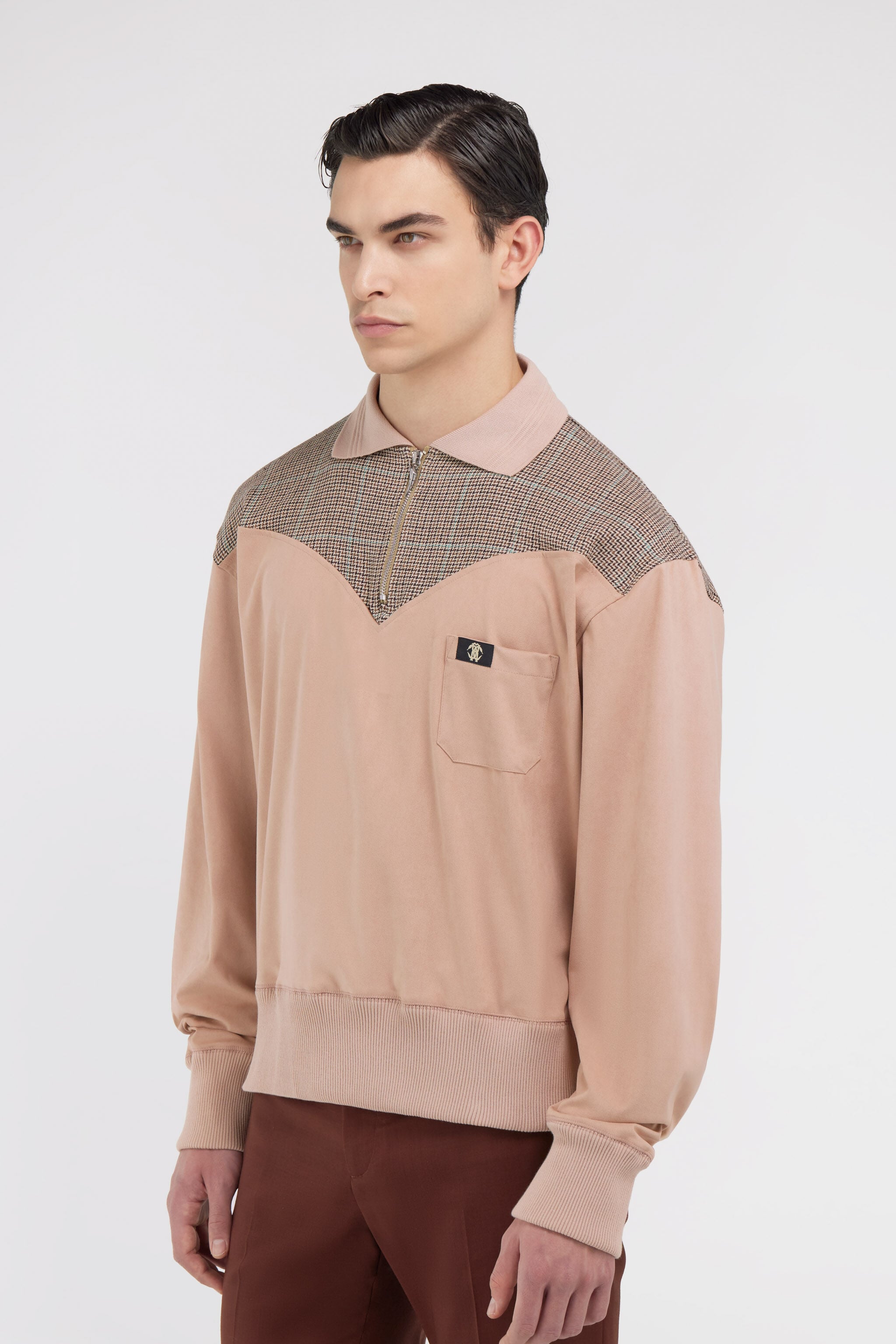 RC Polo-Sweatshirt mit Hahnentrittmuster Hellbraun SRT70A-TO004