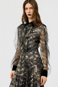 RC Midi Dress in Silk with Fur Print BLACK/BEIGE XWT113-OZT79