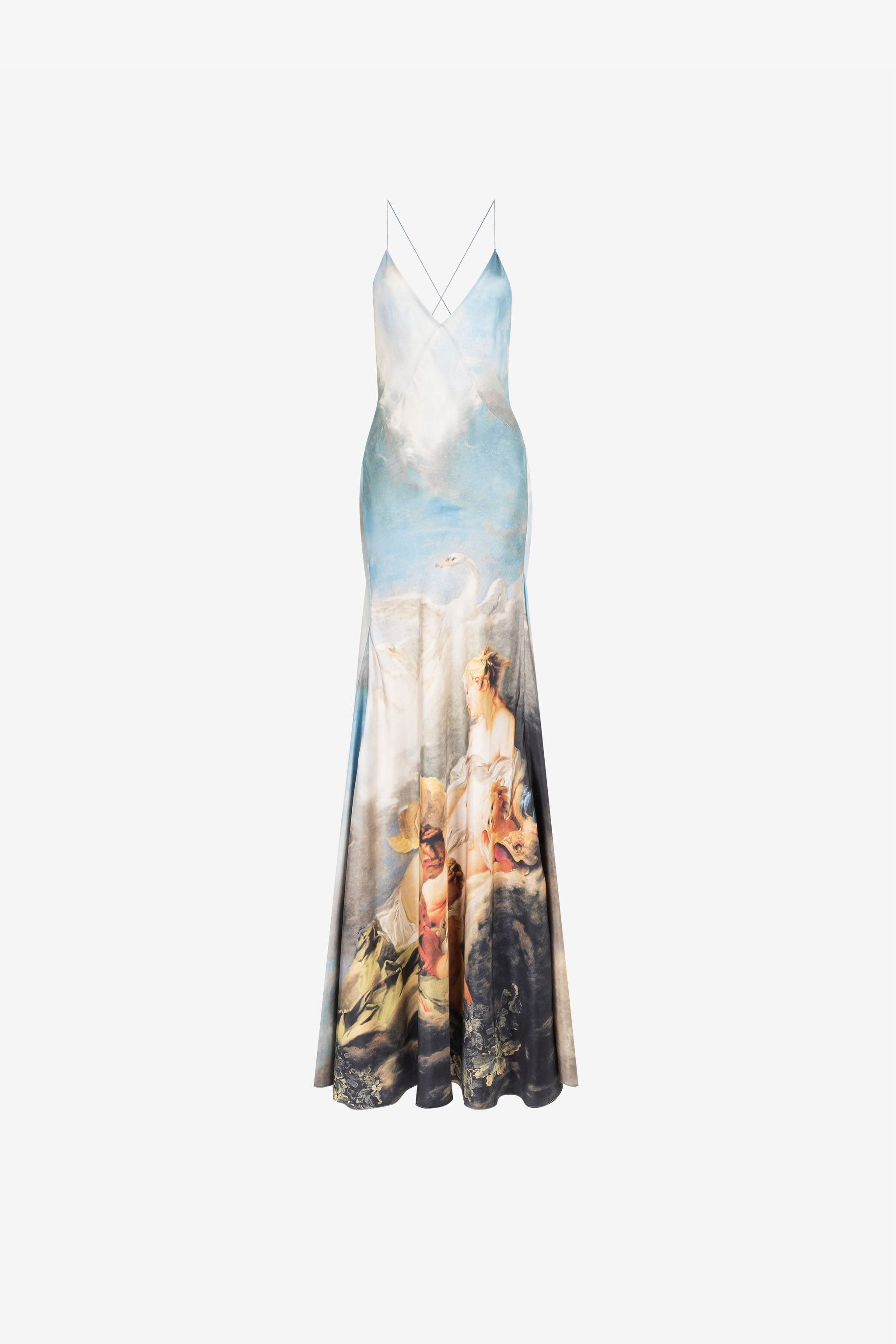 Painting-Print Silk Maxi Dress in Light blue for Women | Roberto