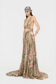 RC Jaguar Roses Print Silk  Dress NATURAL XQT158-HNT24