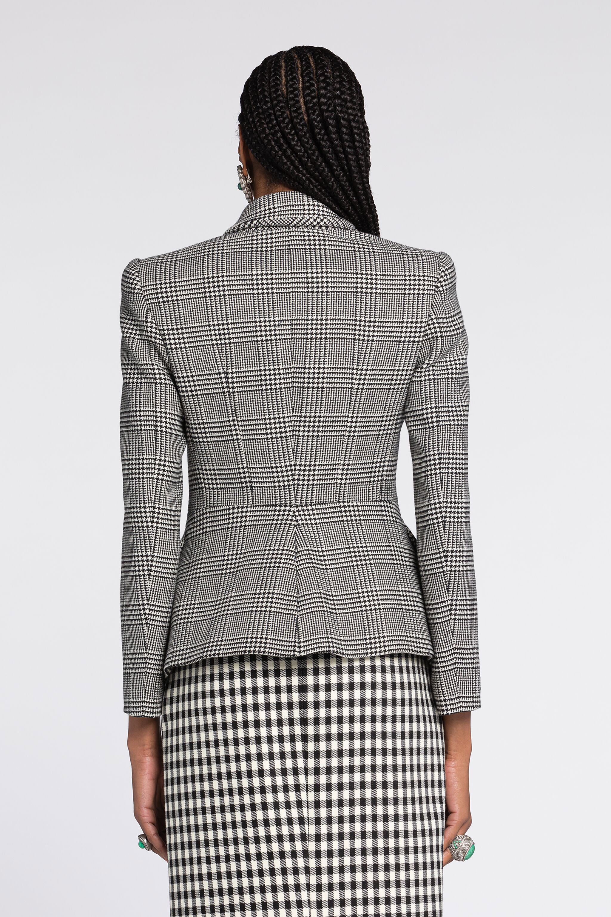 RC Gingham and Houndstooth Single-Breasted Blazer RC Gingham and Houndstooth Single-Breasted Blazer Black/White RKT403-FE033