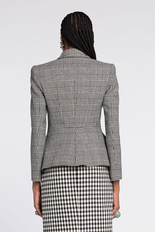 RC Gingham and Houndstooth Single-Breasted Blazer RC Gingham and Houndstooth Single-Breasted Blazer Black/White RKT403-FE033