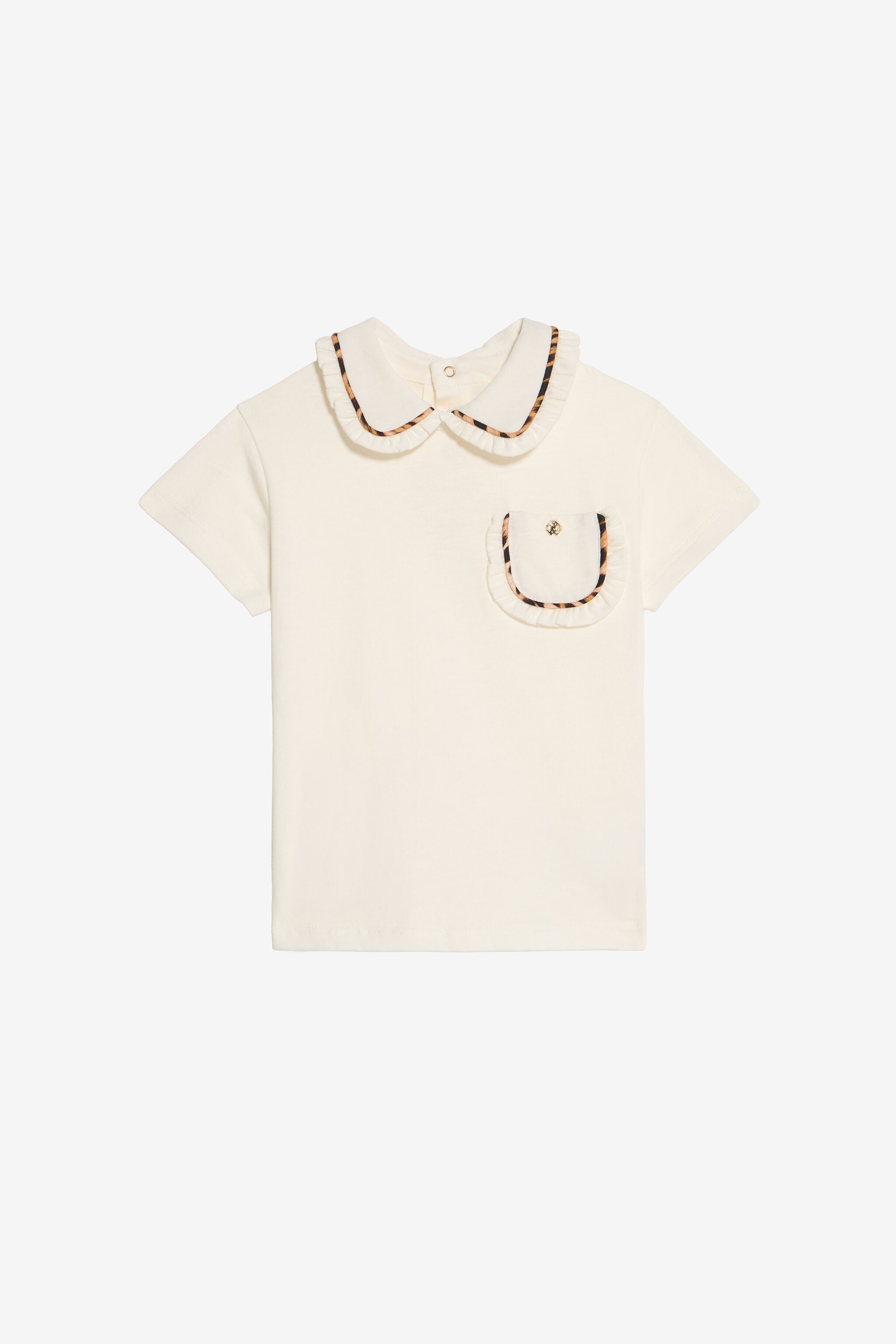 JU Ivory T-shirt With Leopard-Trim Collar JU Ivory T-shirt With Leopard-Trim Collar MILKY WHITE VJT600-JD001