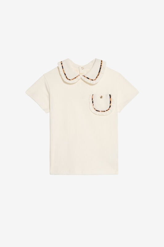 JU Ivory T-shirt With Leopard-Trim Collar JU Ivory T-shirt With Leopard-Trim Collar MILKY WHITE VJT600-JD001