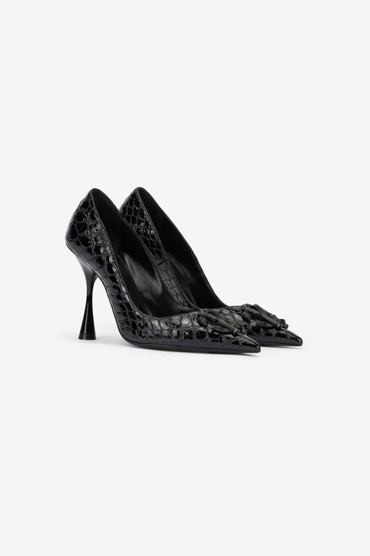 RC Crocodile-Print Leather Pumps Black UKS011-PZV97