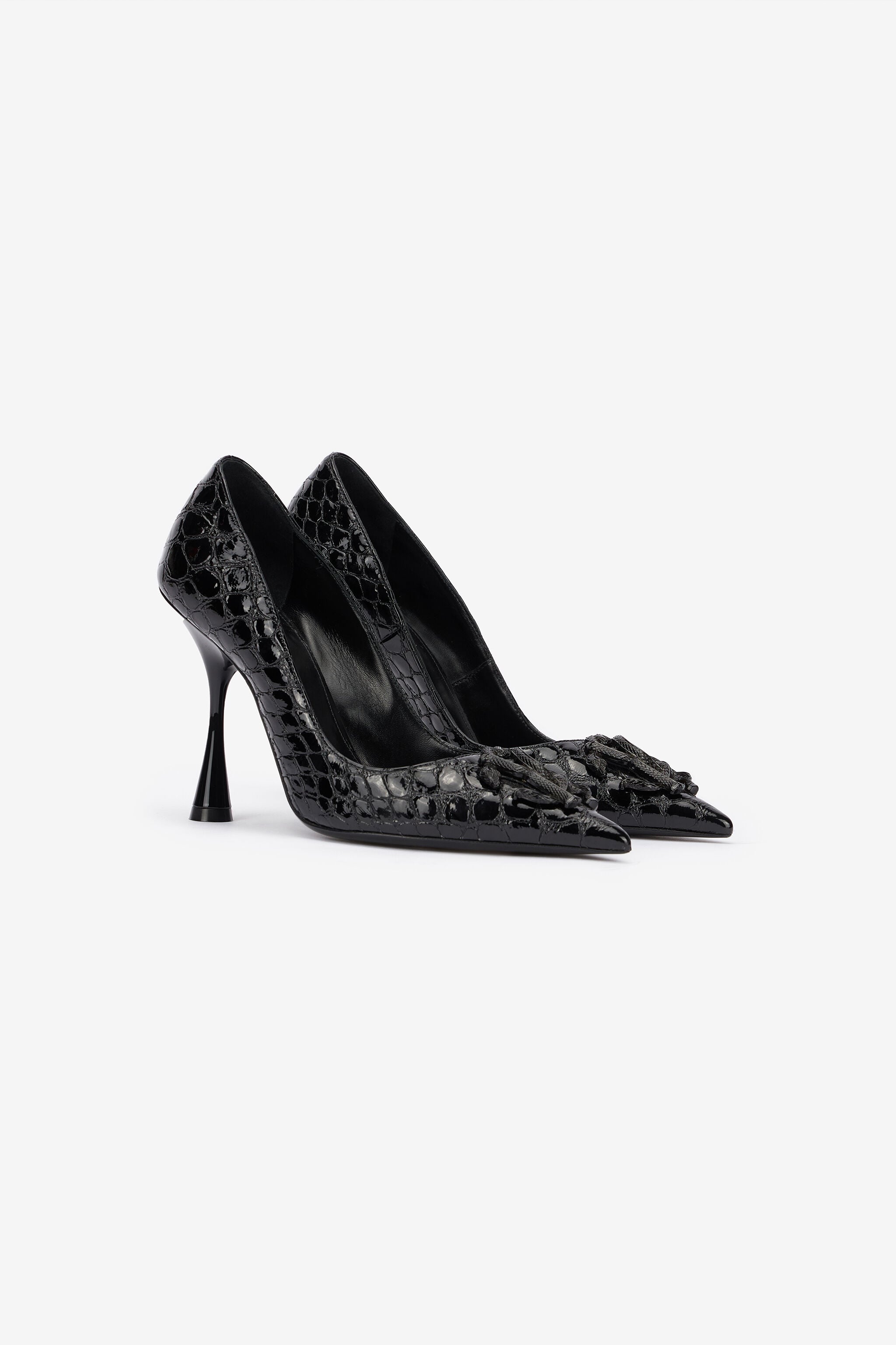 RC Crocodile-Print Leather Pumps Black UKS011-PZV97