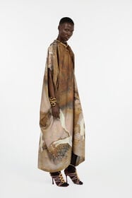 RC Beige Caftan With Affresco Printed On Silk Twill Light Brown VWT181-OZQ74