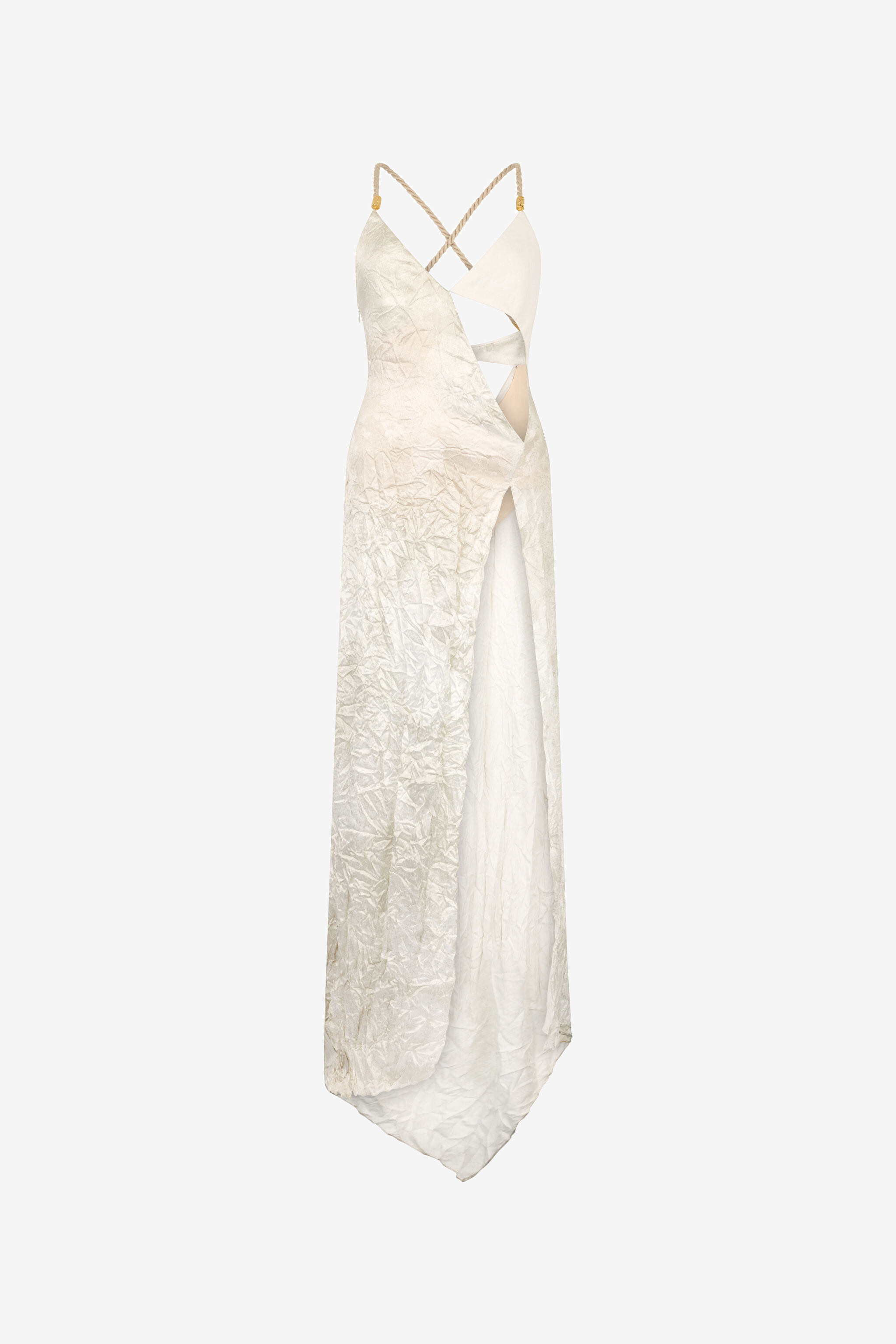 Ivory Silk Maxi Dress Crinkled in White for Women | Roberto Cavalli®