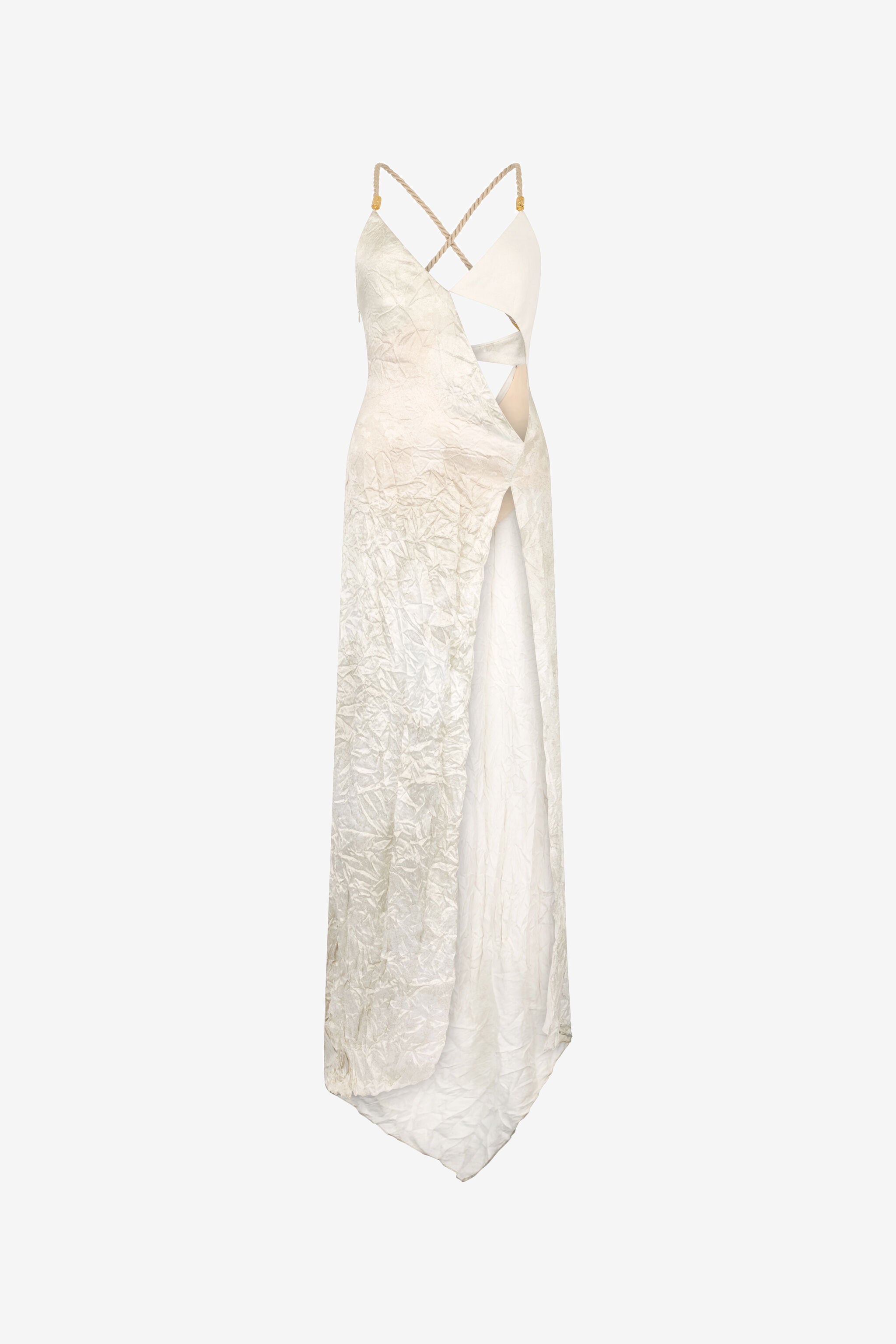RC Ivory Silk Maxi Dress Crinkled RC Ivory Silk Maxi Dress Crinkled White UWT150-RYN99