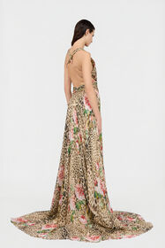 RC Jaguar Roses Print Silk  Dress NATURAL XQT158-HNT24