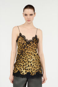 RC Vestido Lencero De Encaje Con Estampado De Leopardo De Roberto Cavalli Marrón VWT165-HZQ71