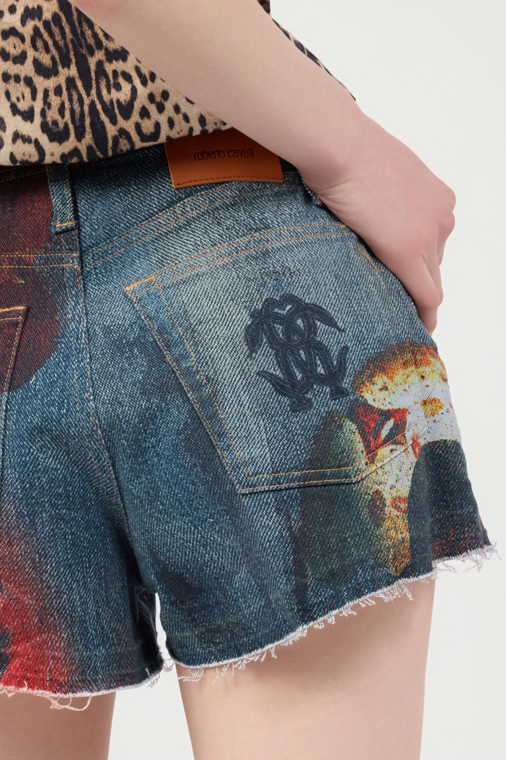 RC Denim Shorts With Roses And Snakes RC Denim Shorts With Roses And Snakes Red UKJ224-VMN88