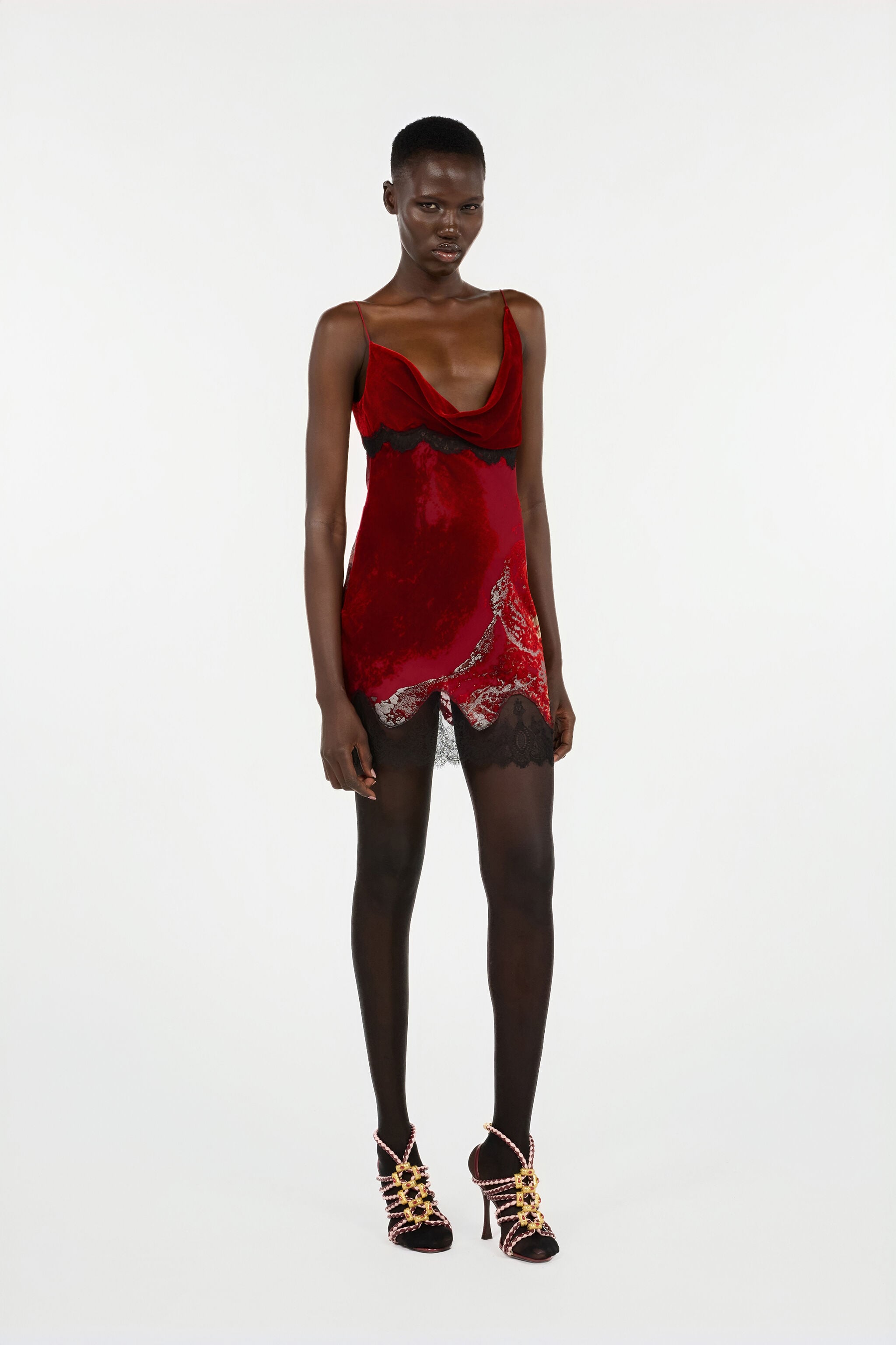 RC Dark Red Mini Dress in Silk Viscose Velvet Devorè Lava Effect Red VWT135-VL066