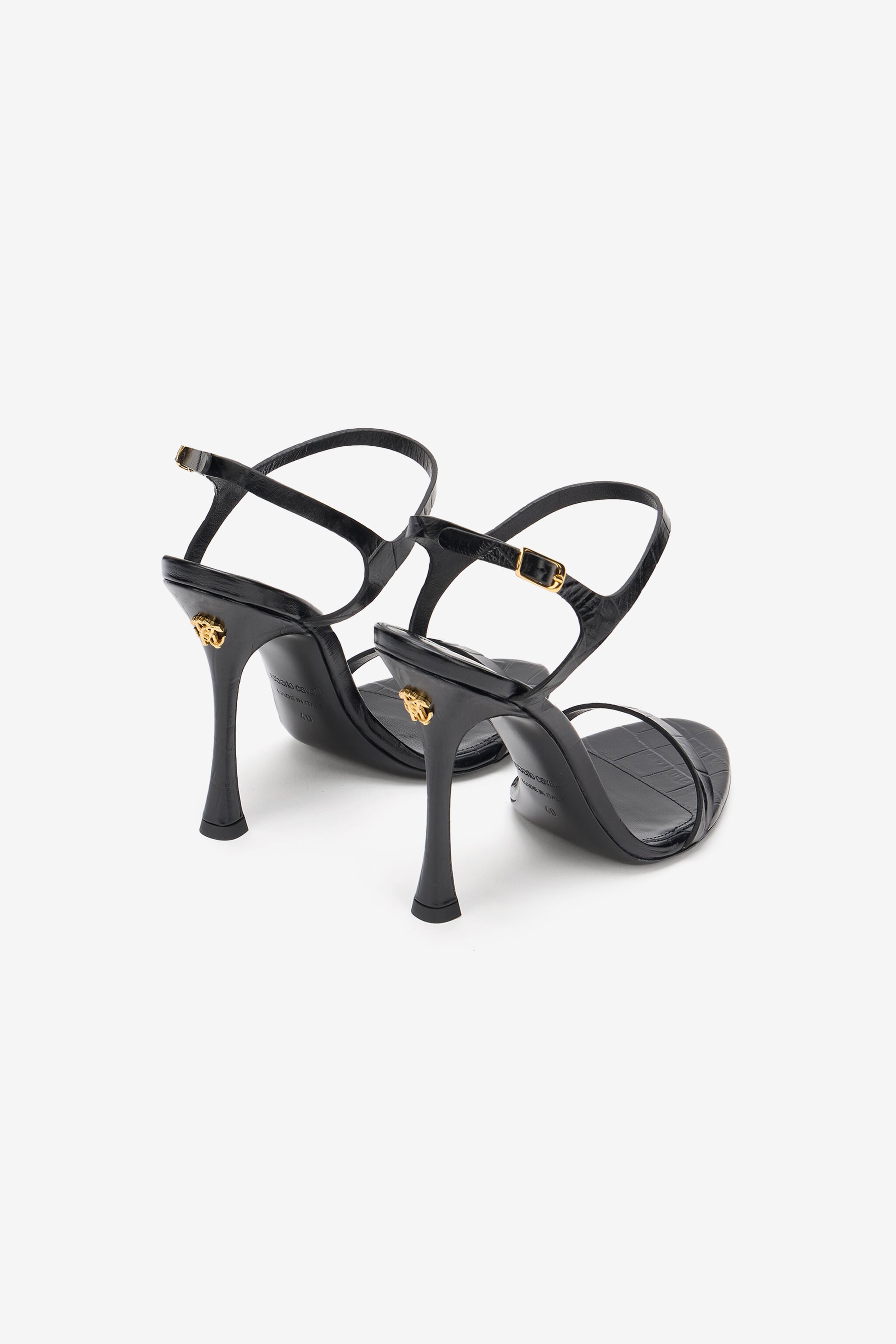 RC Black Croc-Effect Leather High-Heel Sandals BLACK SOS00Q-PZ037