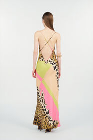 RC Abito Lungo in Seta con Stampa Cavalli Pop LIGHT GREEN WQT102-OZR33