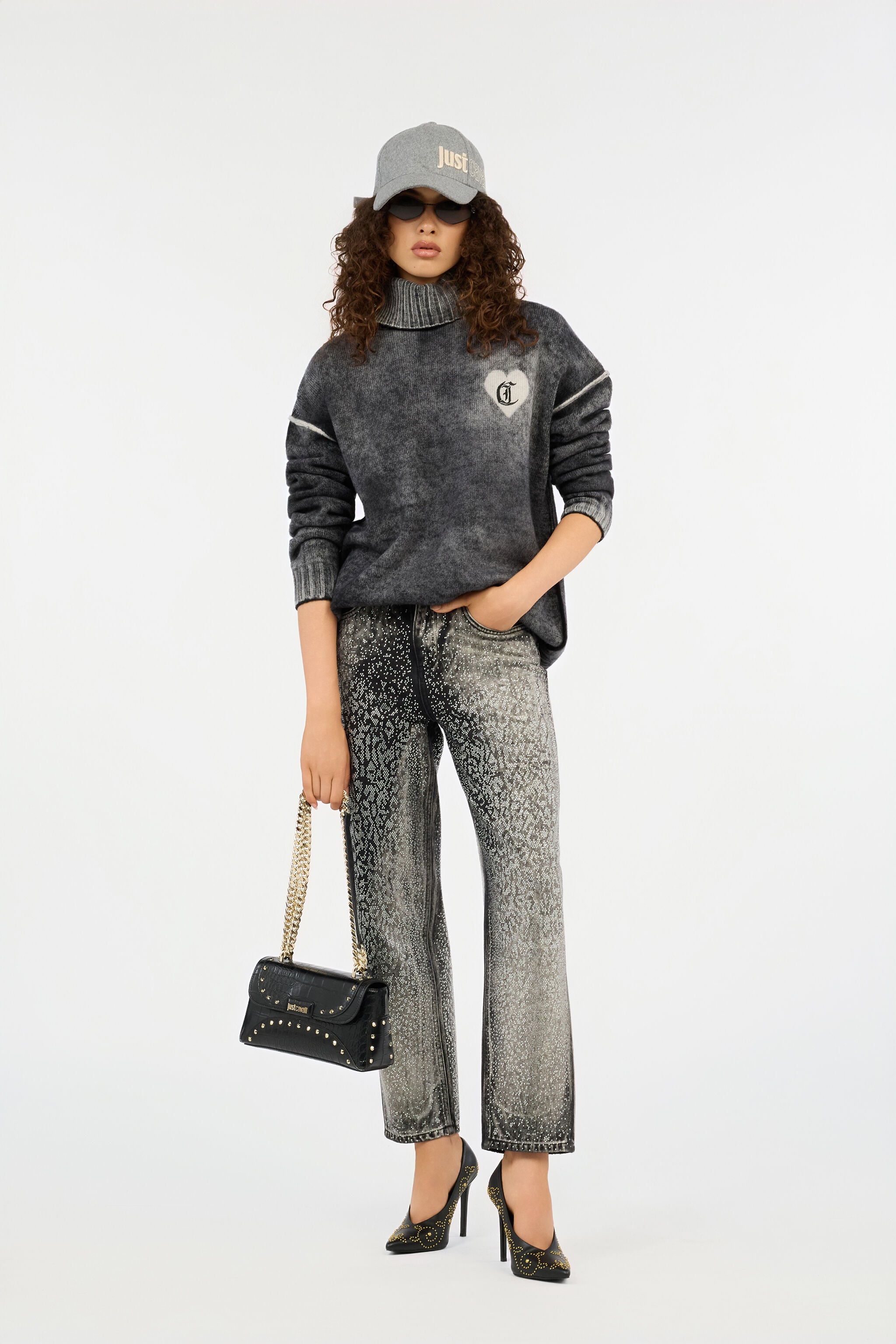 JC Grey Turtleneck Sweater With Heart Logo JC Grey Turtleneck Sweater With Heart Logo BLACK VFM045-VF301