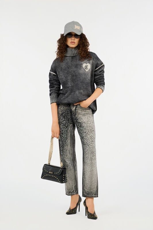 JC Grey Turtleneck Sweater With Heart Logo JC Grey Turtleneck Sweater With Heart Logo BLACK VFM045-VF301