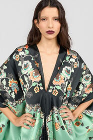 RC Vestido Caftán De Seda Con Estampado Kimono GREEN/BLACK XQT181-RYT25