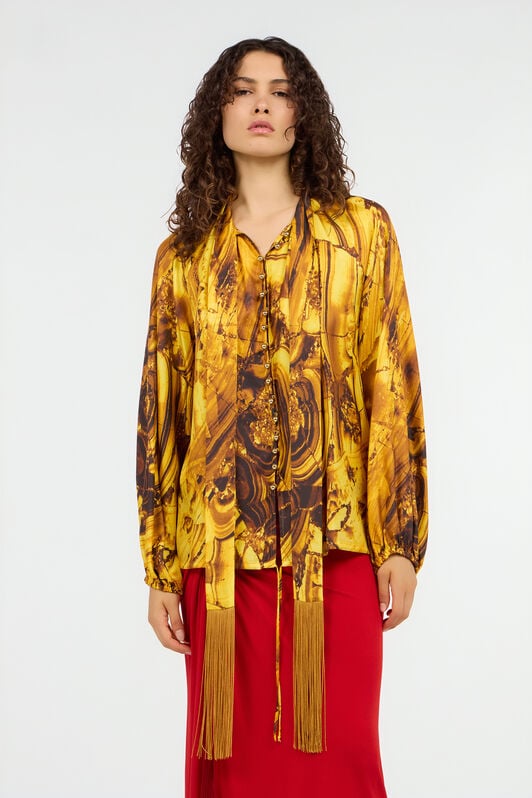RC Chemise En Soie Imprimé Tigereye Jaune VKT700-4QP74