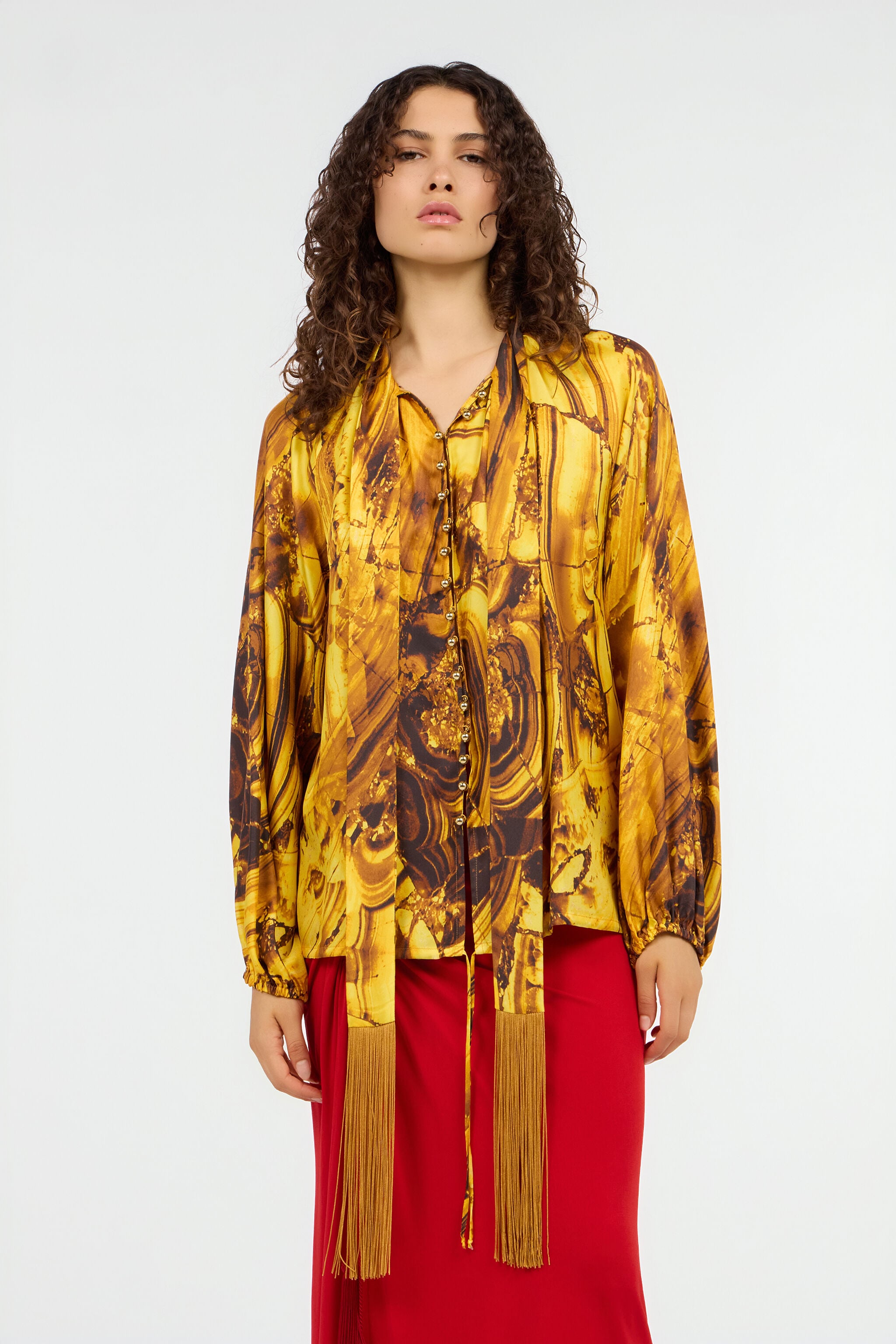 RC Chemise En Soie Imprimé Tigereye Jaune VKT700-4QP74