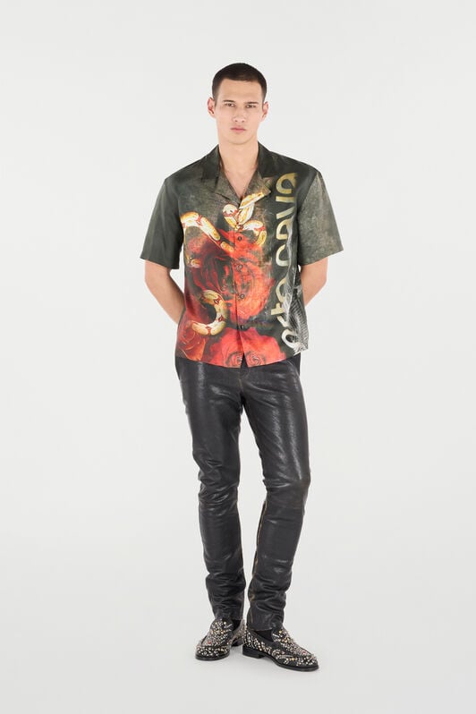 RC Silk Shirt With Roses And Snakes Print RC Silk Shirt With Roses And Snakes Print Red URT761-4QN69