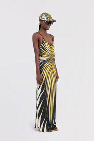 RC Vestido Largo De Seda Estampado Ray Of Gold Oro TKT102-4QM33