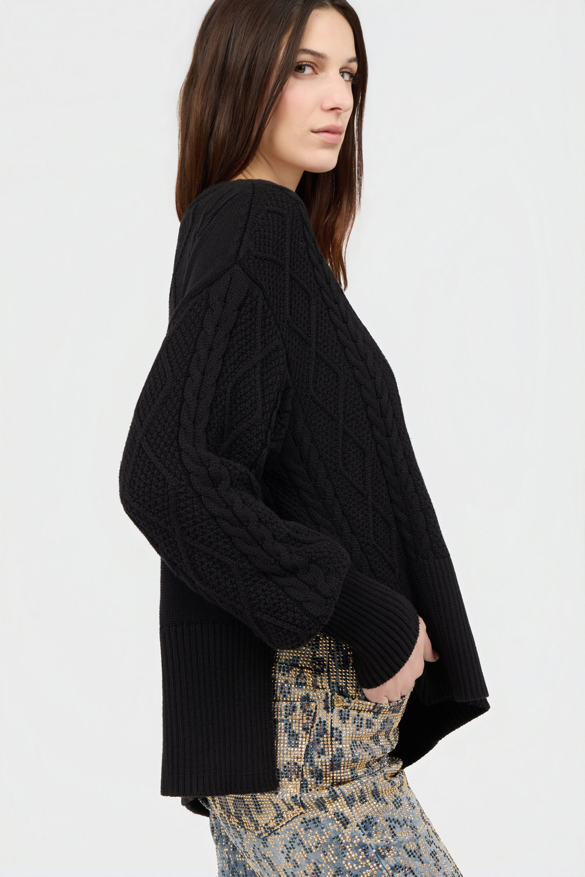 RC Black Cable-Knit Cardigan RC Black Cable-Knit Cardigan BLACK SOM60C-MG001