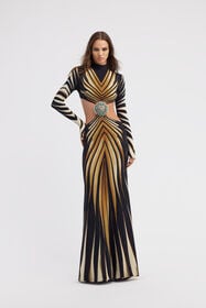 RC Cut-out knit dress with Ray of Gold print Gold RWT103-LNI12
