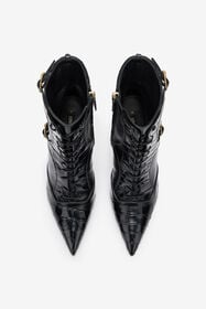 RC Crocodile-Effect Lace-Up Ankle Boots Black VKS025-PN214