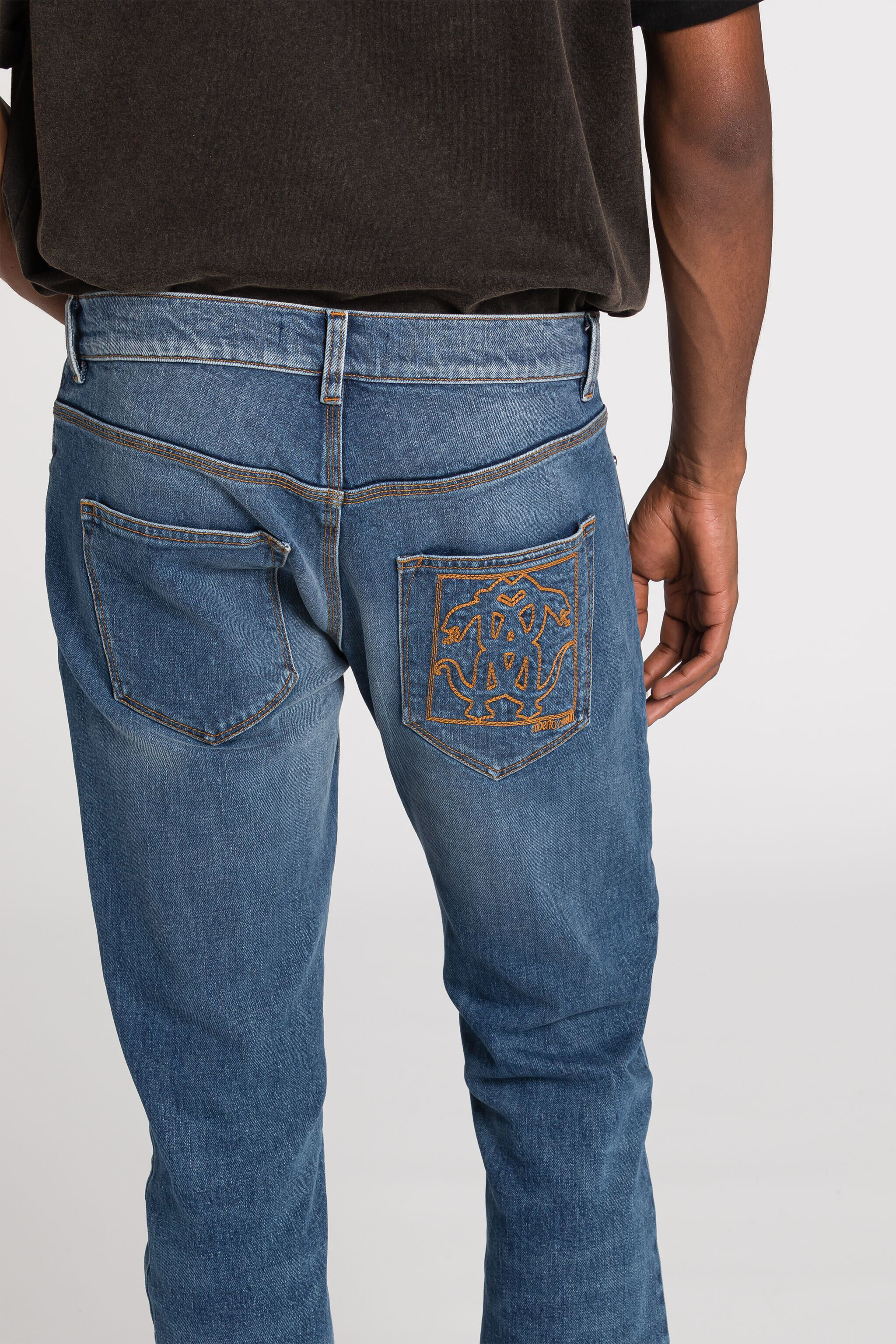 RC Mirror Snake-Embroidered Slim-Fit Jeans Dark blue RRJ251-DS002