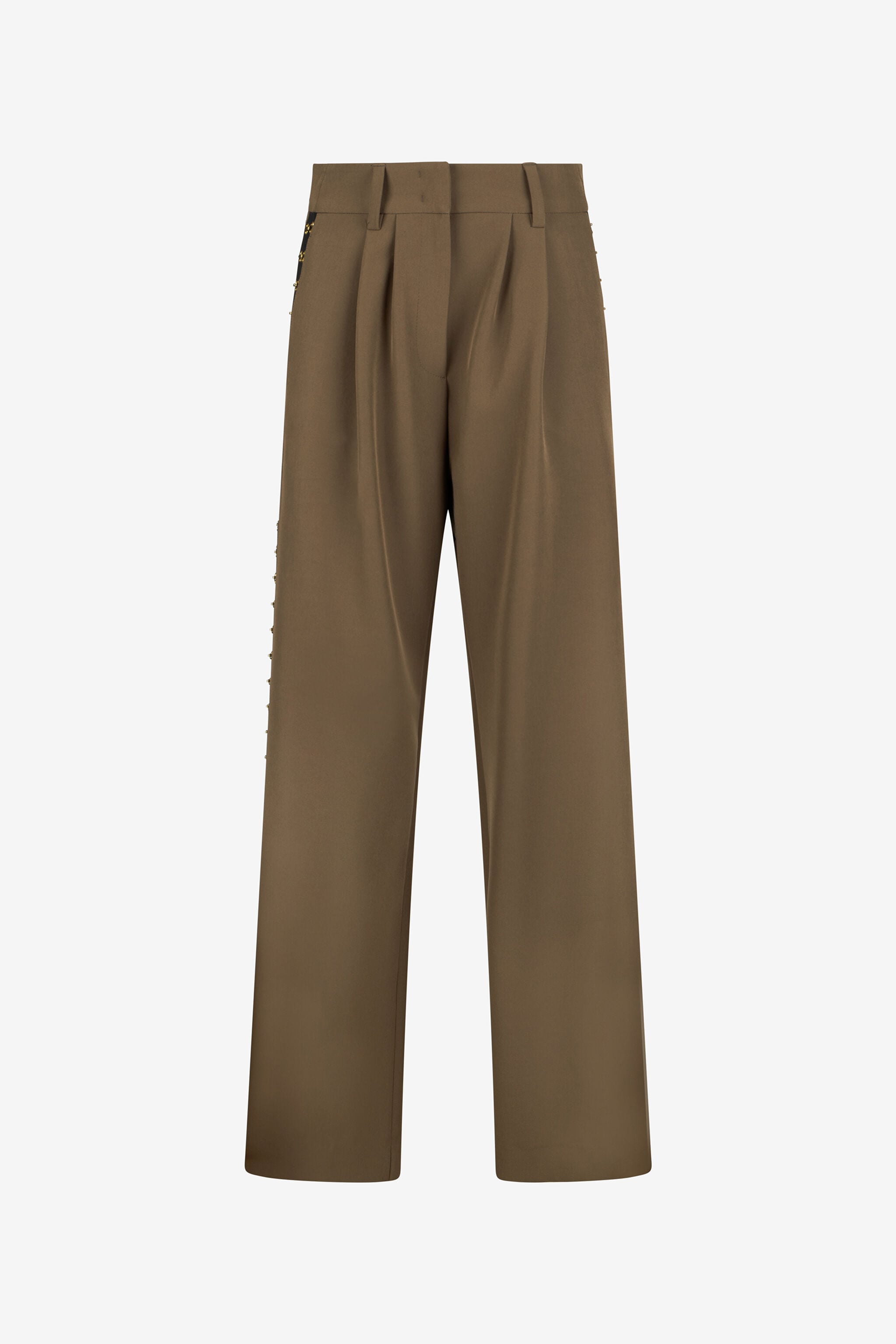 JC Olive Green Wide-Leg Trousers With Hook And Eye Detail JC Olive Green Wide-Leg Trousers With Hook And Eye Detail VERDE 185 VFT143-VF222