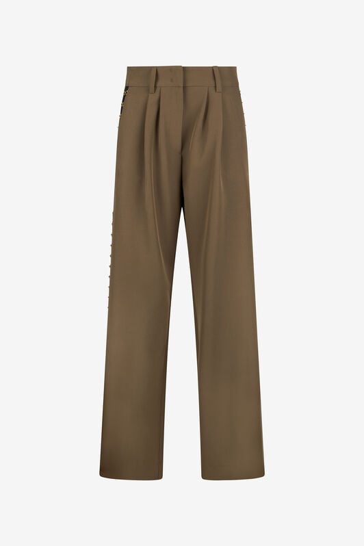 JC Olive Green Wide-Leg Trousers With Hook And Eye Detail JC Olive Green Wide-Leg Trousers With Hook And Eye Detail VERDE 185 VFT143-VF222