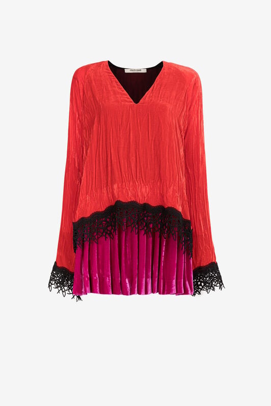 RC Lace-detailed velvet dress RC Lace-detailed velvet dress Red QKT124-VL067
