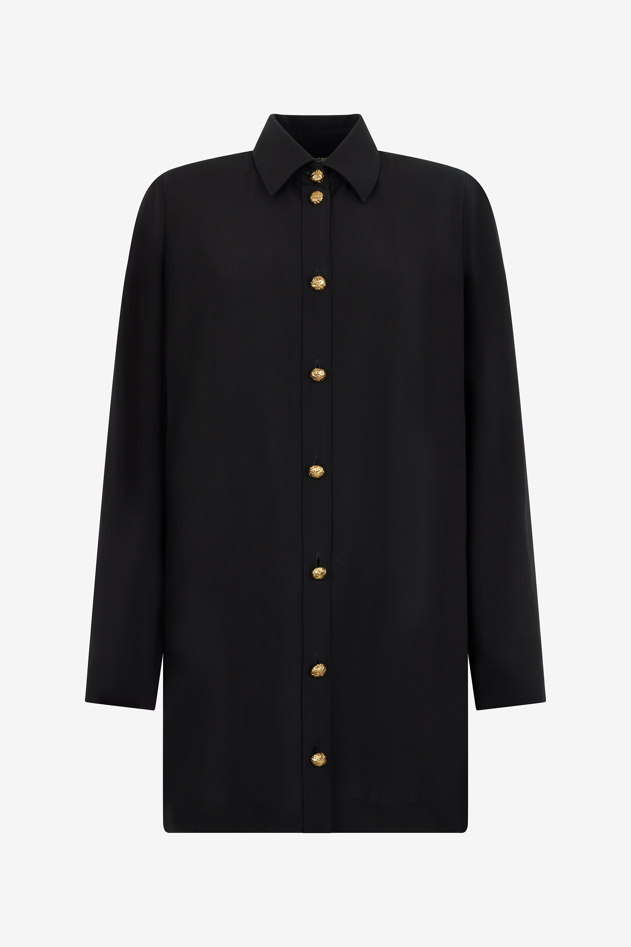 Long Black Wool-Blend Shirt in Black for Women | Roberto Cavalli®