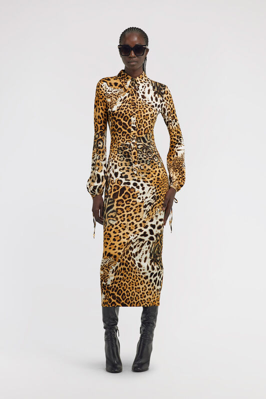 RC Leopard Print Midi Dress Light Brown TKT124-FQG34