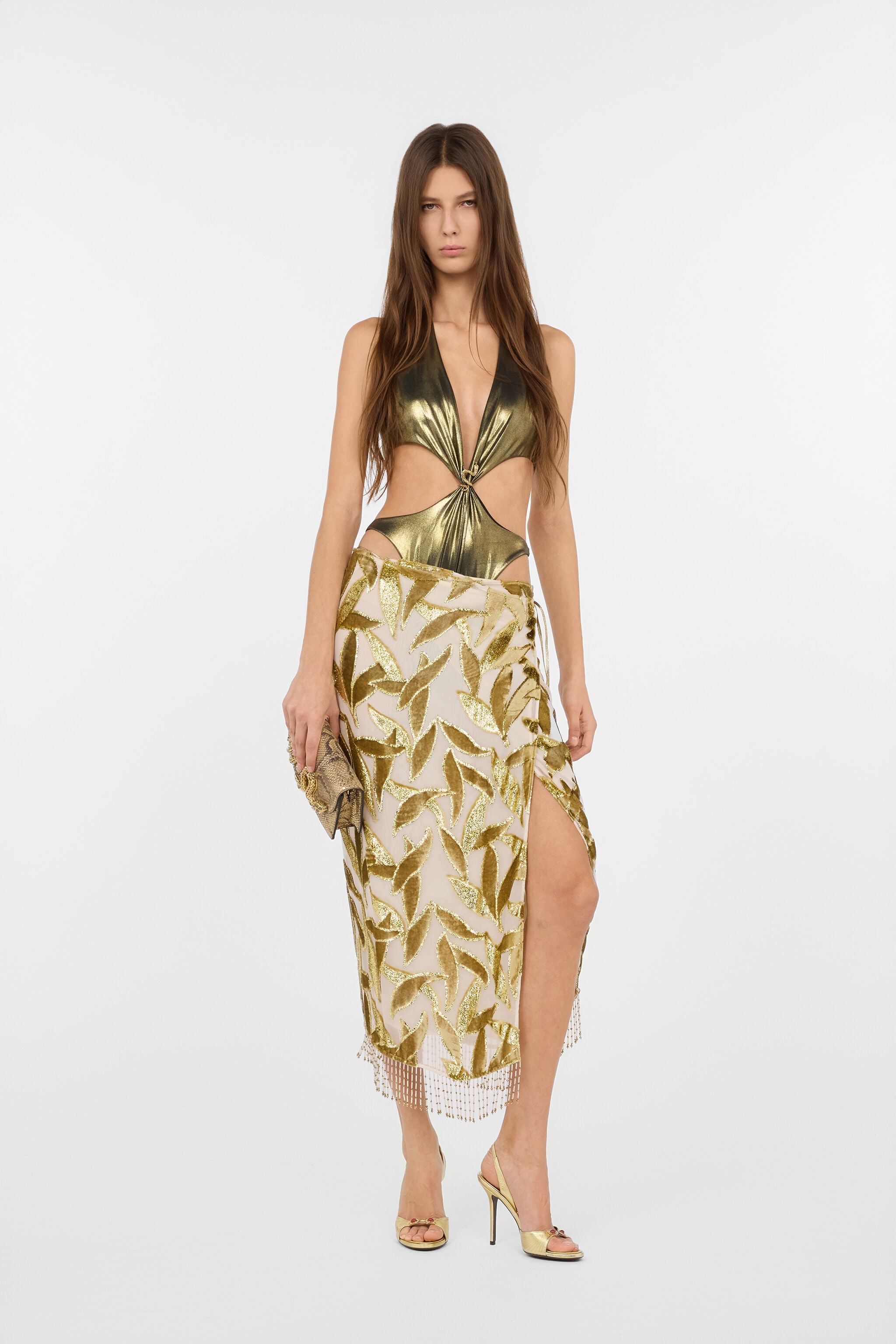 RC Ivory Midi Skirt with Foliage Motif RC Ivory Midi Skirt with Foliage Motif IVORY WWR305-FC007