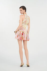 RC Chiffon Mini Dress with Miami Flowers Print GREEN/FUCHSIA WQT176-CKR32