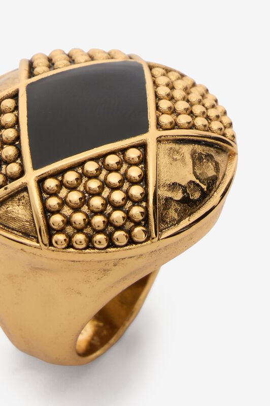 RC Antiqued Gold and Black Cocktail Ring with Rhombus Detail RC Antiqued Gold and Black Cocktail Ring with Rhombus Detail OLD GOLD/BLACK WWG016-AM061