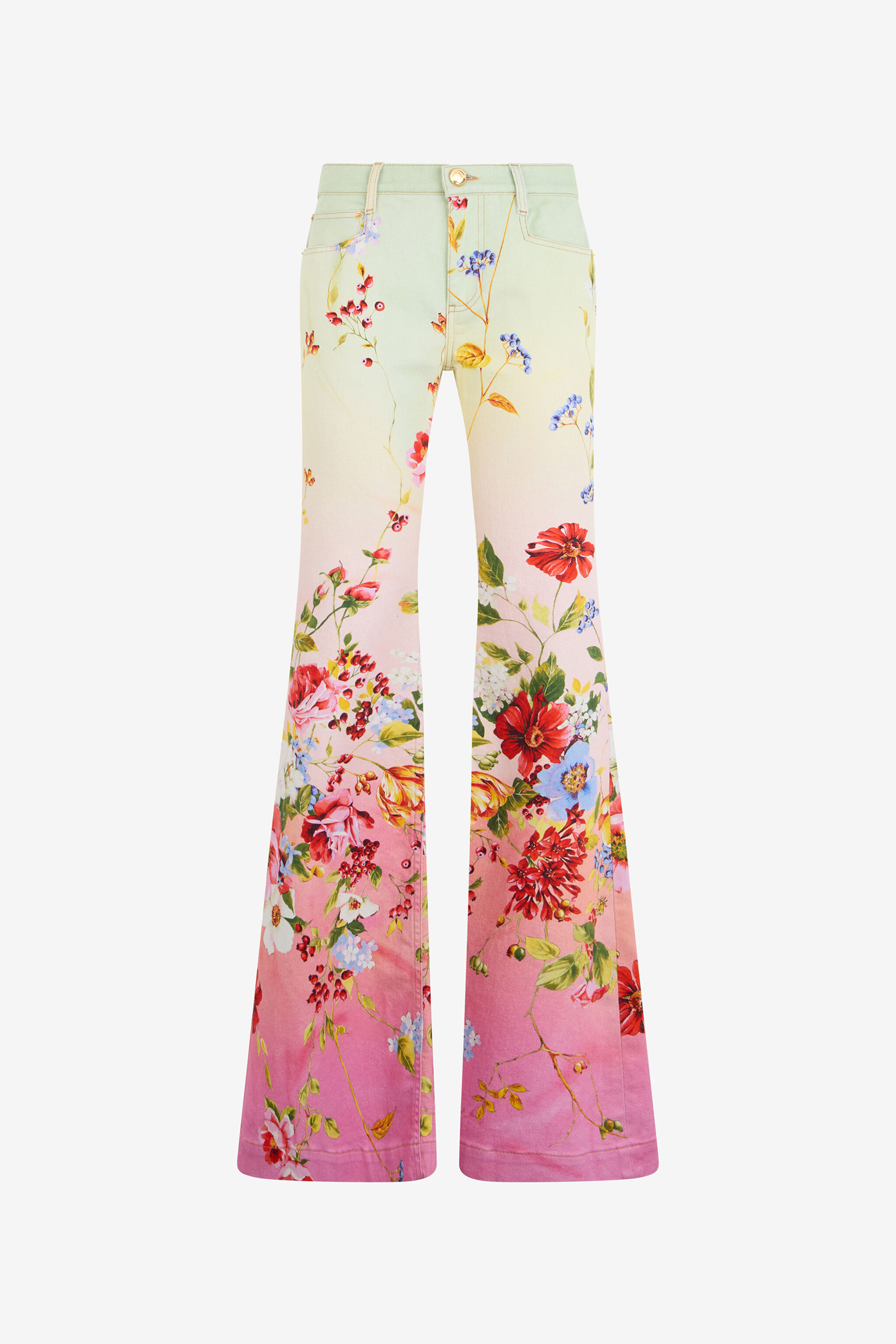 Miami Flowers Print Flare Pants in GREEN/FUCHSIA for Women