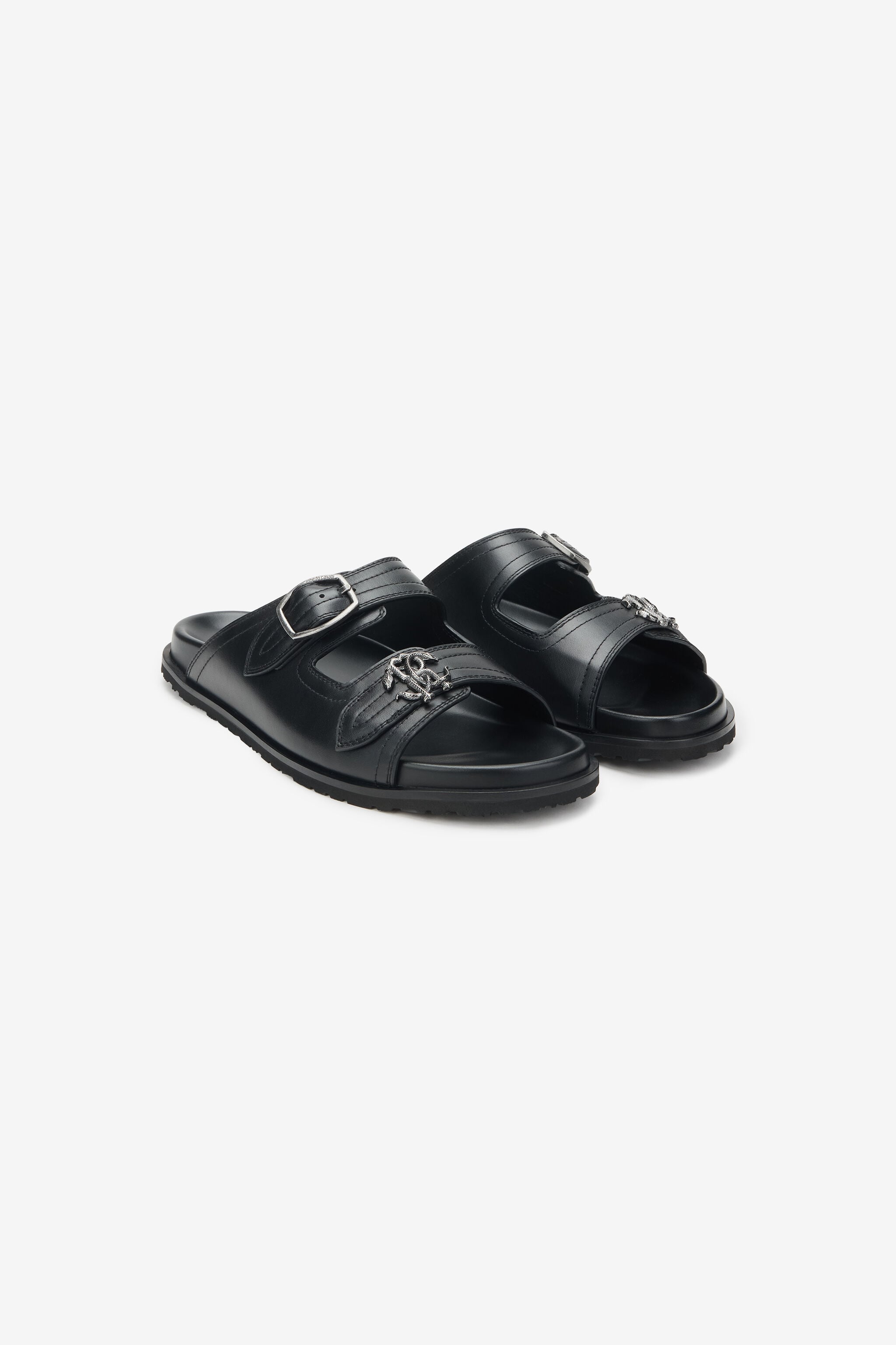 Sandal in Leather with Buckle in BLACK for Men | Roberto Cavalli®